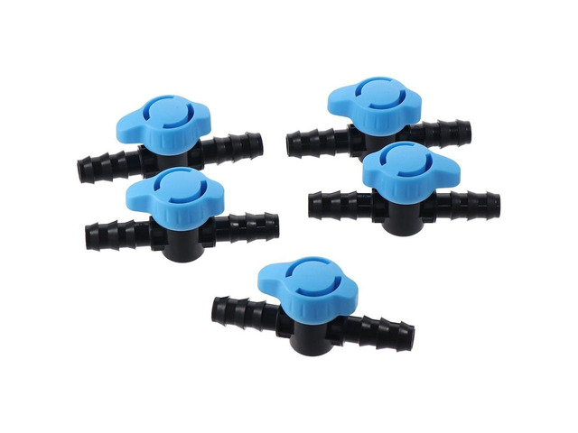 Generic for 5pcs Aquariums Plastic in-Line Ball Valve 16mm Black & Blue Water Valve Shut-Off Switch Water,Oil,Gas