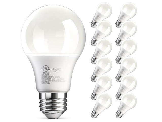 12 Pack A19 LED Light Bulb, Daylight White 5000K, 60 Watt Eq, E26 Base 9W Bright White, A19 Standard Light Bulb, Energy Saving, Non Dimmable,...