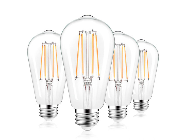 ST58 E26 LED Light Bulbs, 6W Dimmable Neutral White 4000K 4 Pack Bright 60W Equivalent 720 Lumens, Antique LED Filament Bulb CRI 85+, Clear Glass,...
