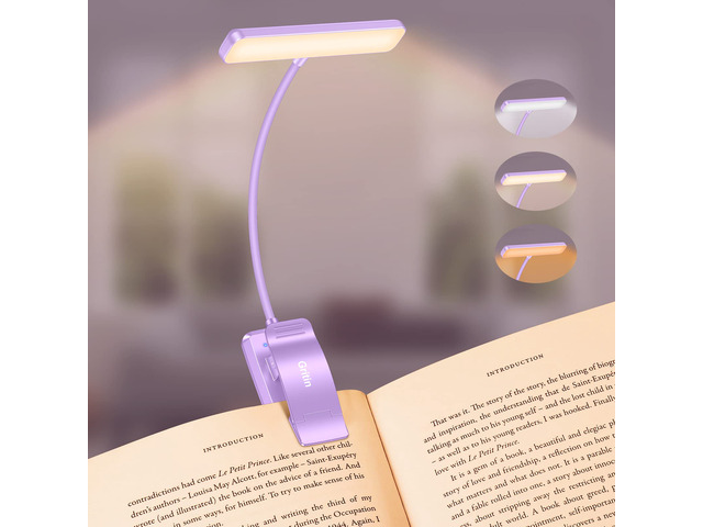 19 LED Rechargeable Book Light for Reading in Bed Eye Caring 3 Color Temps,Stepless Dimming Brightness,Memory Function,90 Hrs Runtime Lightweight...