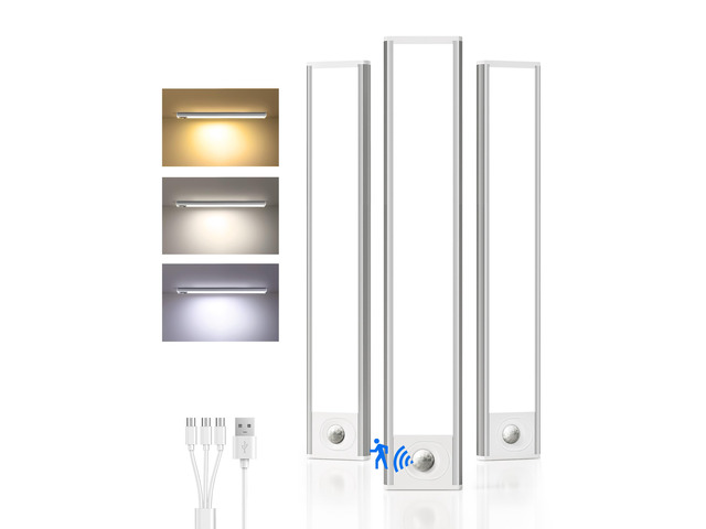 Under Cabinet Lighting Wireless, Rechargeable Battery Motion Sensor Light Indoor, LED Closet Lights USB Charging, 3 Color Dimmable Under Cabinet...