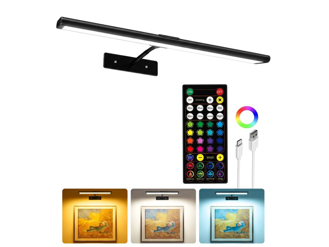 Picture Light for Wall, 4800mAh Rechargeable Wireless Black Lights for Painting, 16In Dimmable Magnetic LED RGB Art Display Light, Colors...
