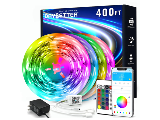 Led Strip Lights 400 ft (4 Rolls of 100 ft) Color Changing Lights Strip for Bedroom, Desk, Indoor Room Bedroom Valentine Decor, with Remote and 24V...