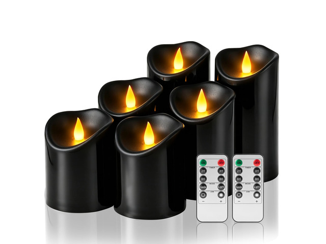 Flameless Candles 4' 5' 6' Set of 6 Outdoor Indoor Pillars Battery Operated Flickering Candles Include 8-Key Remote Timer Function, Black Fake...