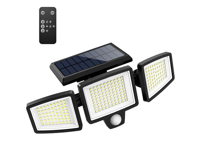 Solar Outdoor Lights 2500LM 210 LED Security Lights with Remote Control,3 Heads Motion Sensor Lights, IP65 Waterproof,270° Wide Angle Flood Wall...