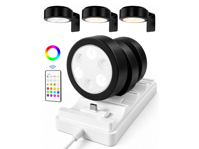 Picture Lights for Wall, Rechargeable Battery Magnetic Poster Lights with 3 Color Temps & 12 RGB, Remote Dimmable Timer Light, Wall Decor Light for...