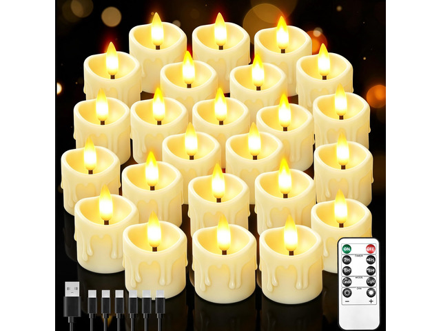 24 Pack Small Rechargeable Flameless Candles with Remote Timer 1.5'x2' LED Tea Lights Flickering Mini Candles Battery Operated Votive Fake Candles...