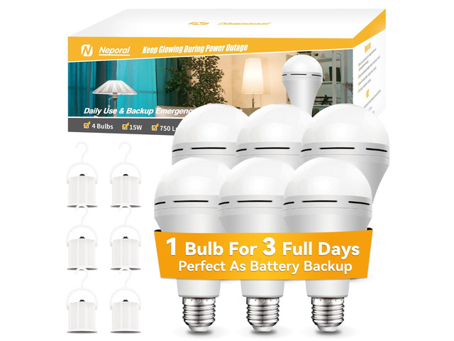 A19 Rechargeable Light Bulbs, Socket Rechargeable Emergency Light Bulb for Power Failure, Battery Backup Bulbs for Home, Hurricane, Led Bulb 60...