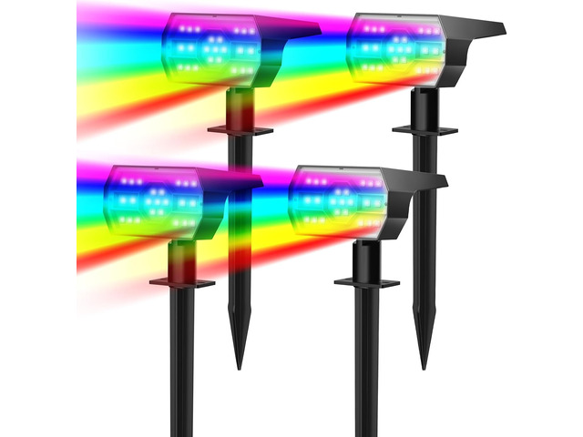 Solar Color Changing Lights - 4 Pack (Multicolor) 23 LED 7 Color Changing Modes IP68 Waterproof Solar Spot Lights for Outdoor Gardens, Yards,...