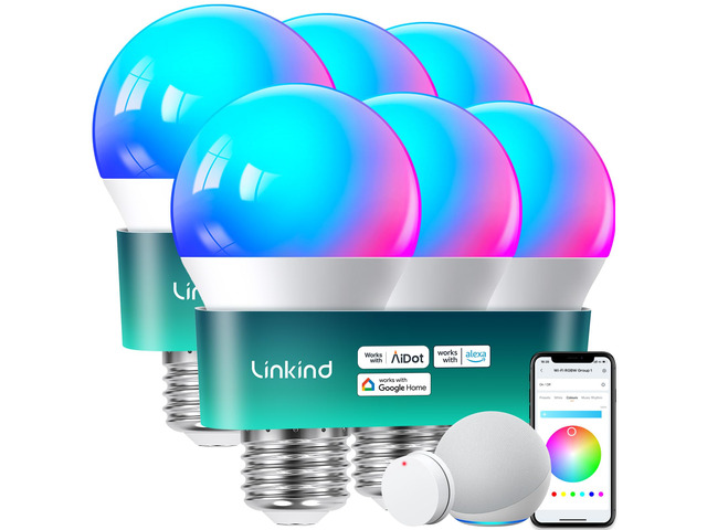 Smart Light Bulbs, Work with Alexa, Google Home, AiDot Remote Control, 16 Million Color Changing, 1800K-6500K White, 2.4G WiFi+Bluetooth, Preset...