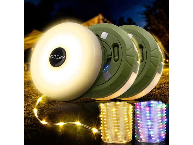 3-Pack Camping String Lights 4 in 1, 32.8FT Quick Storage 8 Modes Portable Rechargeable Fairy Tent Lights String, Hanging Lantern LED Lamp for...