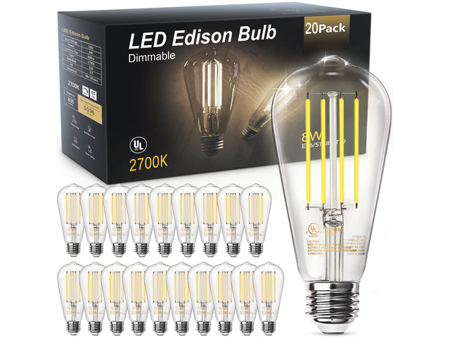 LED Edison Light Bulbs, E26 Dimmable Vintage Bulb, 8W = 60W Equivalent Warm White 2700K, 800LM, E26 Base, ST19/58, 80+ CRI, Clear Glass, Antique...