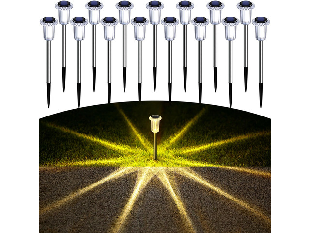 Solar Garden Lights Outdoor Waterproof Warm White LED 15 Pack Yard Garden Driveway Walkway Landscape Path Lights, Starburst Pattern, Acrylic...