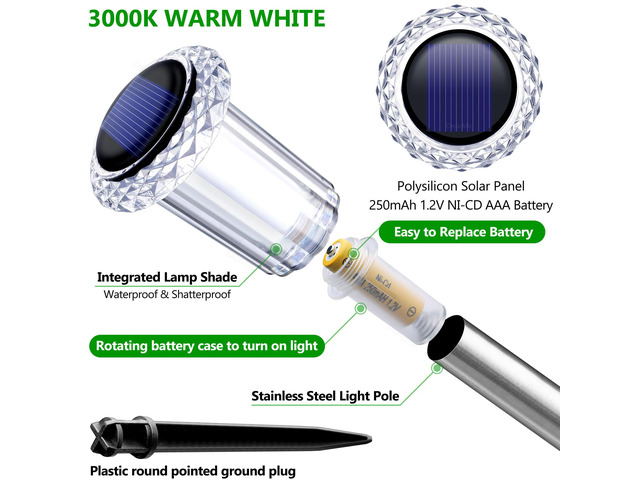 10 Pack Solar Pathway Lights Outdoor Waterproof Warm White LED Stainless Steel Stake Lights for Yard Garden Decor for Outside Patio Lawn Auto...