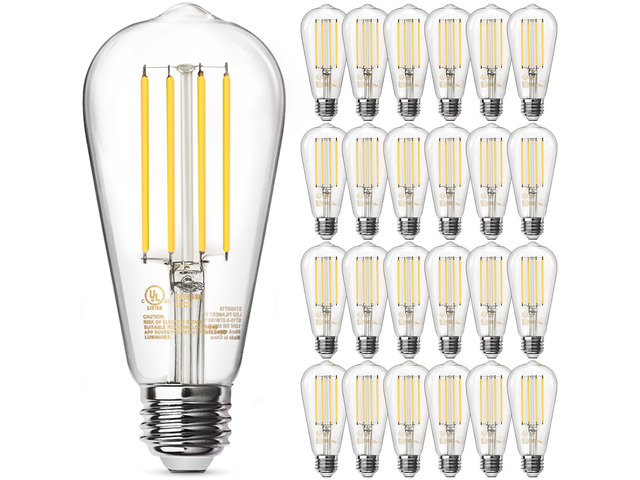 24 Pack Edison LED Light Bulbs, E26 Base, 8W 2700K, Dimmable Vintage ST58 Filament Design, 60W Equivalent, 800 Lumens, CRI 80+, Antique Glass Style...