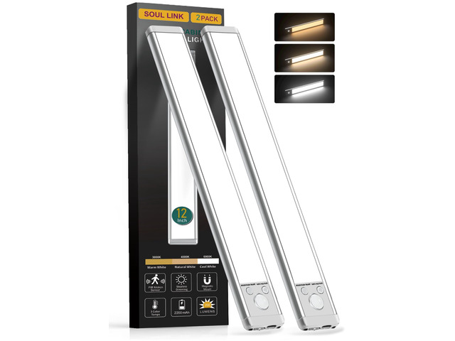2-Pack 12' 88-LED Motion Sensor Under Cabinet Lights, Wireless Button control, 2200mAh rechargeable batteries, magnetic mounting, dimming and 3...
