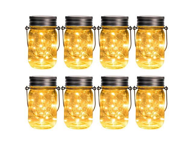 Solar Mason Jar Lights, 8 Pack 30 Led String Fairy Lights Garden Lights Outdoor Waterproof Hanging Solar Lanterns for Outdoor, Garden, Patio, Lawn,...