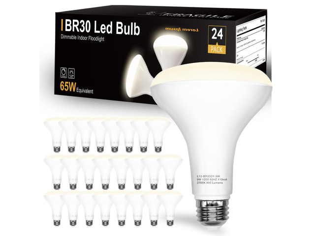 24Pack BR30 Led Bulb 65W Equivalent, Dimmable Flood Light Bulbs Indoor, E26 Base, 4000K Neutral White, 9W, 800 LM, Recessed Lighting Bulbs for...