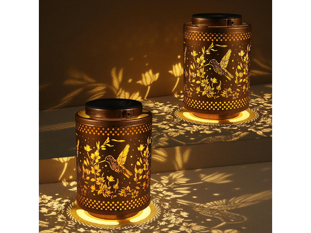 2 Pack Hummingbird Solar Lanterns Garden Decor Birthday Gifts for Women Metal Hanging Solar Lights Waterproof Outdoor Decoration for Outside LED...