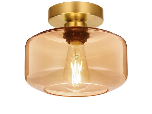 Industrial Semi Flush Mount Ceiling Light Brushed Gold, Amber Glass Shade Ceiling Light Fixture,Amber Light Fixture for Hallway Bathroom Bedroom,...
