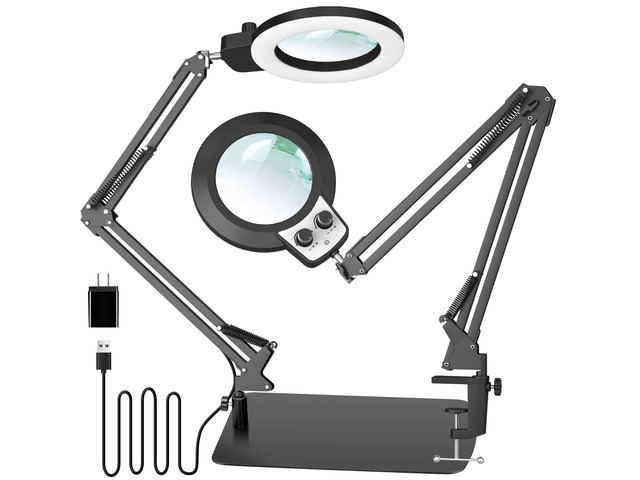 12X Magnifying Glass with Light and Stand, Overhead Knob 2 in 1 Lighted Magnifier Lamp for Workbench, Craft, Sewing, Repair, Real Glass Lens...