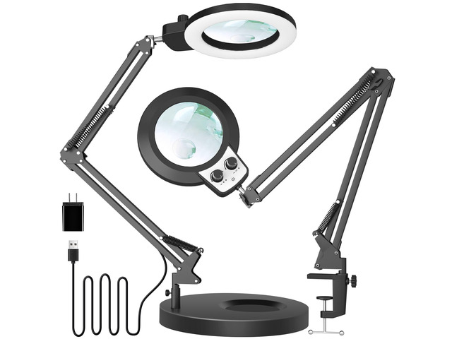 12X 30X Magnifying Glass with Light and Stand, Overhead Knob 2 in 1 Lighted Magnifier Lamp for Workbench, Craft, Sewing, Repair, Real Glass Lens...