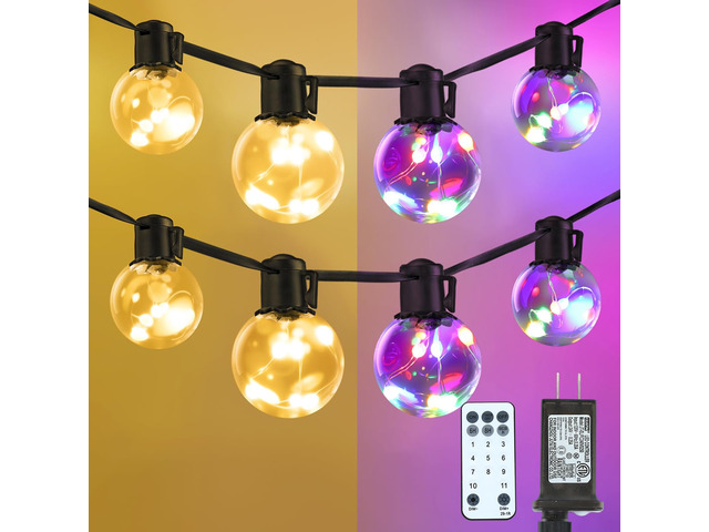 Outdoor String Lights Plug in, 25ft 20 LED Bulbs Hanging Patio Lights Dimmable with Timer & Remote, Globe Bulb Shatterproof & Waterproof for Indoor...