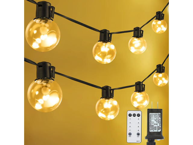 Outdoor String Lights Plug-in, 25ft 20 G40 LED Bulbs with Timer Warm White Dimmable Remote IP65 Waterproof Globe Bulb Shatterproof for Outside...