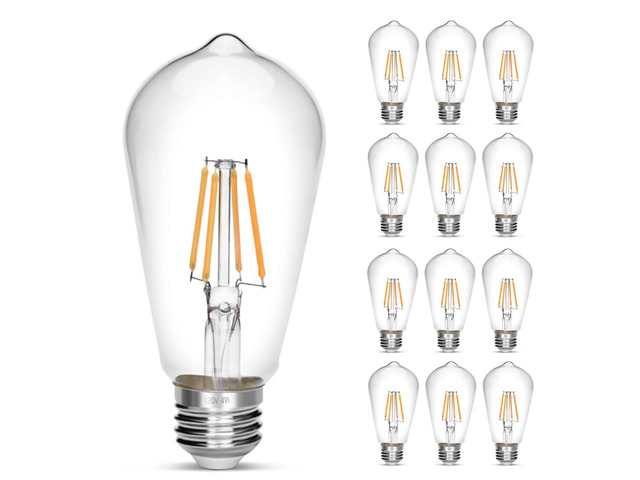 Vintage Edison Bulb 4W,Equivalent 40W Incandescent,ST18 Antique LED Filament Bulbs,Non Dimmable 2700K Warm White,E26 Led Bulb,Pack of 12