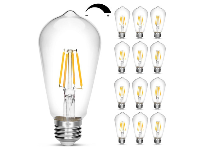 Dimmable Vintage Edison Bulb 4W,Equivalent 40W Incandescent,ST18 Antique LED Filament Bulbs,Daylight White 4000K 450 Lumens,E26 Led Bulb,Pack of 12