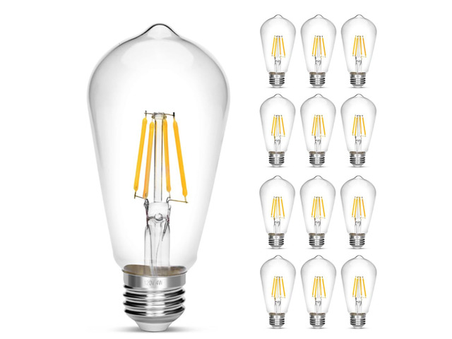 Vintage Edison Bulb 4W,Equivalent 40W Incandescent,ST18 Antique LED Filament Bulbs,Non Dimmable Daylight White 4000K,E26 Led Bulb,Pack of 12