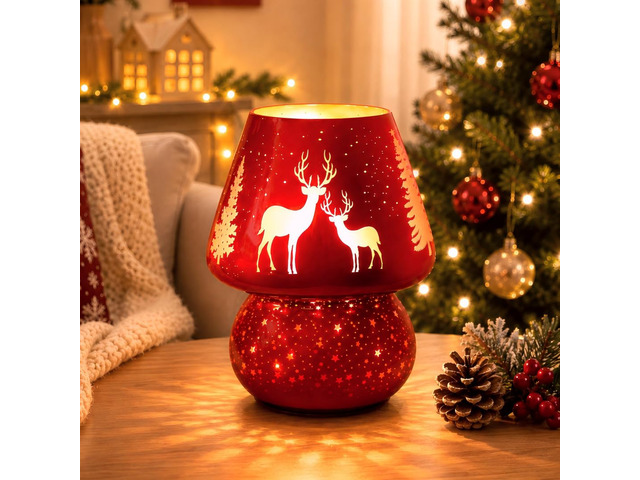 Christmas Battery Operated Mushroom Lamp - Vintage Small Table Lamp with Timer, Cordless Bedside Nightstand Lamp, Glass Battery Powered Lamp for...