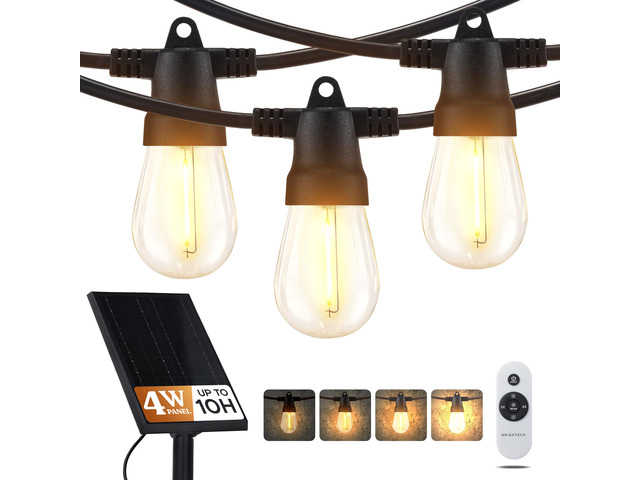 Ambience Pro Super Bright Solar - 48Ft Remote Control Outdoor String Lights with 15 Shatterproof S14 Bulbs, Commercial Grade LED, Waterproof Patio...