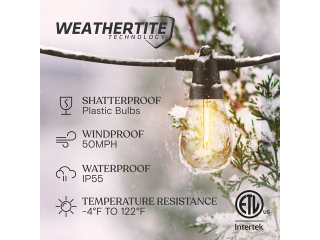 Ambience Pro Super Bright Solar - 27Ft Remote Control Outdoor String Lights with 12 Shatterproof S14 Bulbs, Commercial Grade LED, Waterproof Patio...