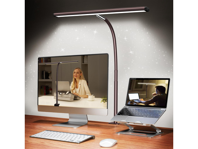 LED Desk Lamp with Clamp, 17' Stepless Dimming Light, Brown 2700K-6500K, 100 LEDs, 360° Gooseneck, Fits Up to 30' Monitors, Flicker-Free Lighting...
