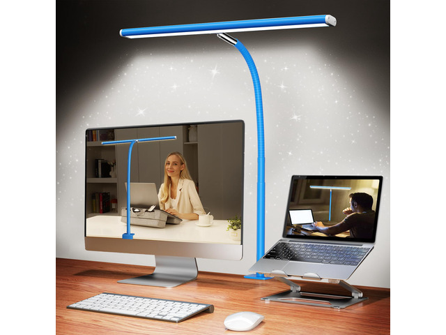 LED Desk Lamp with Clamp, 17' Stepless Dimming Light, Blue 2700K-6500K, 100 LEDs, 360Â° Gooseneck, Fits Up to 30' Monitors, Flicker-Free Lighting...
