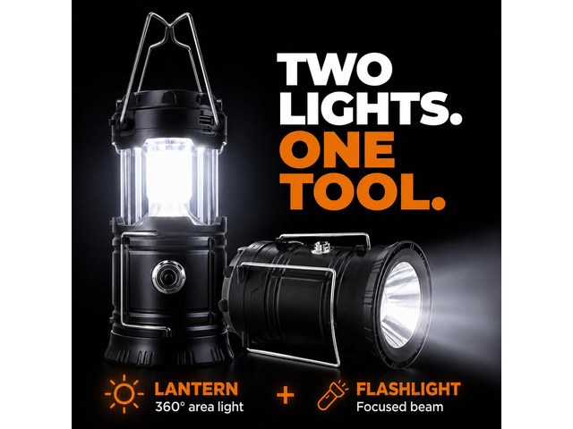 Solar LED Camping Lantern, Battery Powered Lanterns for Power Outages, Portable Hanging Collapsible Camping Lights for Outdoor, Home, Emergency,...