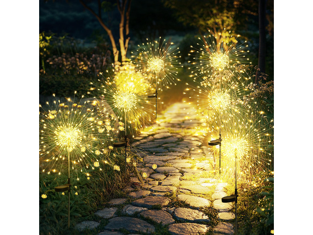 6 Pack Solar Firework Lights Outdoor, Garden Decor, Warm White 120 LEDs, Fairy Design, Waterproof, Garden Decor, Solar Powered for Yard, Pathway,...
