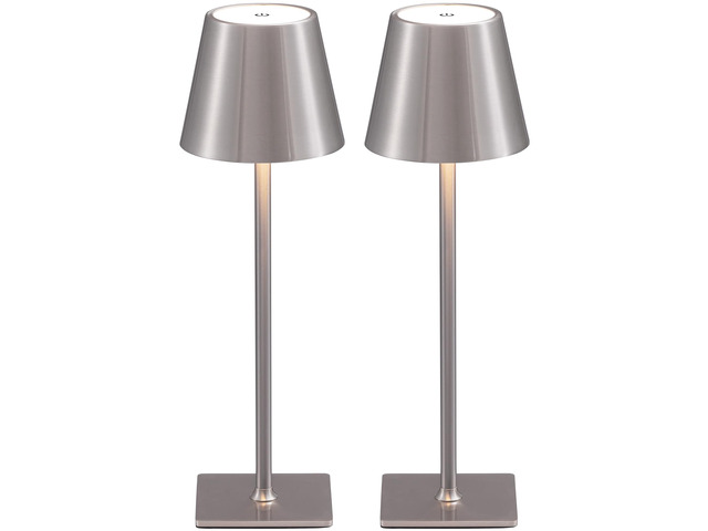 2 Pack Cordless Brushed Nickel Table Lamps, Portable LED Desk Lamp 4000mAh Battery Operated 3 Color Stepless Dimming Up for Restaurant, Bedroom,...