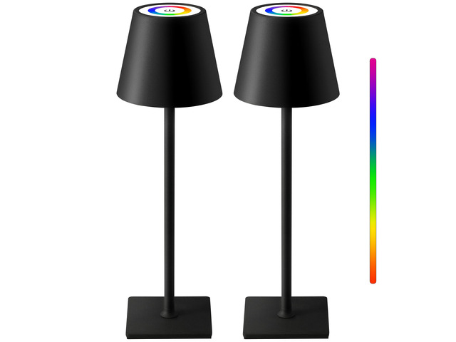 2 Pack Cordless Black Table Lamps, RGB Color Stepless Dimming Desk Lamp 4000mAh Battery Operated Rechargeable Portable LED for Restaurant, Bedroom,...