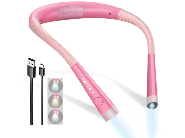 Reading Light,Pink Neck Light,80-hr Rechargeable Book Light 3-Color & 6-Brightness, USB-C,LED Neck Reading Light,Women, Travel,Portable,...