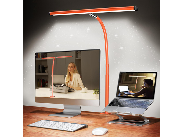 LED Desk Lamp with Clamp, 17' Stepless Dimming Light, Orange 2700K-6500K, 100 LEDs, 360° Gooseneck, Fits Up to 30' Monitors, Flicker-Free Lighting...