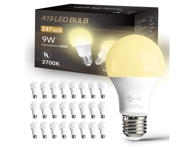 24 Pack LED Light Bulbs Soft White 2700K, 60 Watt Equivalent A19 Standard Bulbs, E26 Base, 800 LM, Efficient 9W Energy Saving, Non-Dimmable, 80+...