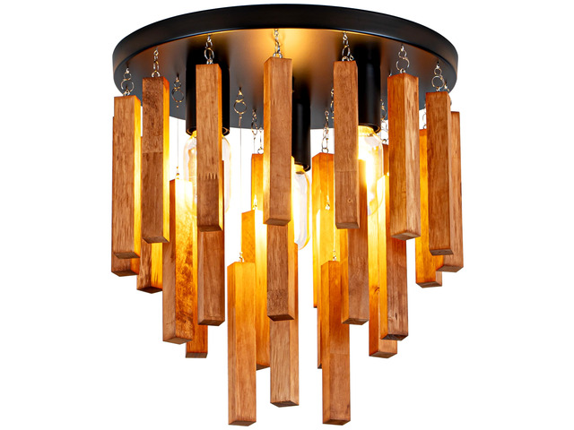 Farmhouse Light Fixture, 3-Light Wood Ceiling Light, Rustic Light Fixture with Wood and Black Metal Finish, Farmhouse Semi Flush Chandelier for...