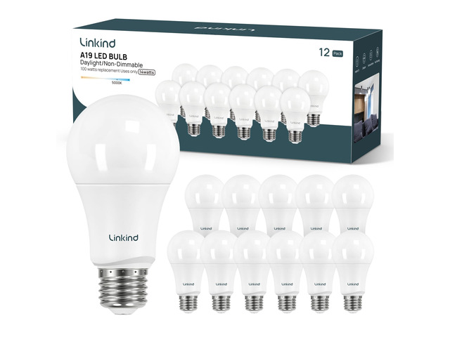 A19 LED Light Bulbs, 100 Watt Equivalent, 5000K Daylight 12 Packs Efficient 14W 1600 Lumens Non-Dimmable LED Bulb, E26 Standard Base Bulbs 120V for...