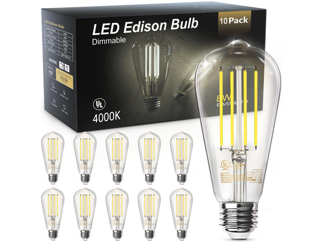 LED Edison Light Bulbs, E26 Dimmable Vintage Bulb, 8W = 60W Equivalent Neutral White 4000K, 800LM, E26 Base, ST19/58, 80+ CRI, Clear Glass, Antique...