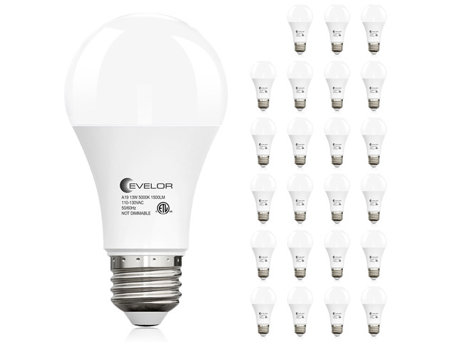 A19 LED Light Bulbs,100 Watt Equivalent,Daylight 5000K,24-Packs Bright Bulbs Efficient 13W,1500 Lumens E26 Base, Non-Dimmable, 15000-Hour Lifespan...