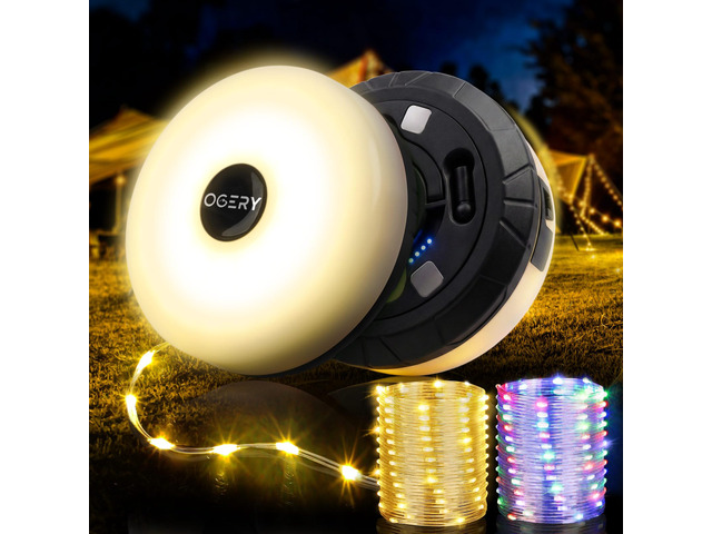 2-Pack Camping String Lights 4 in 1, 32.8FT Quick Storage 8 Modes Protable Rechargeable Fairy Tent Lights String, Waterproof Portable LED Lamp for...
