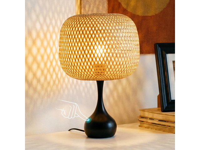 Touch Bedside Lamp for Bedroom, 3-Way Dimmable Table Lamps for Nightstand, Handwoven Bamboo Shade Desk Lamp for Living Room, Home Office