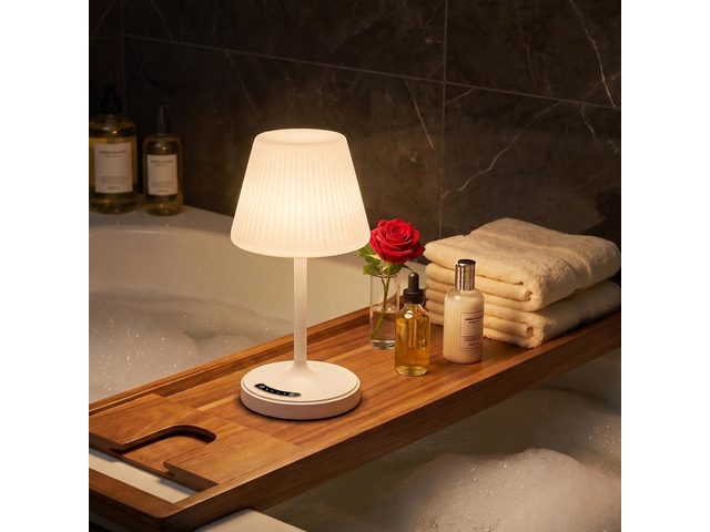 Waterproof Shower Lamp Outdoor Cordless Table Lamp, 3 Color Dimmable -White touch dimmable, weighted base, bathroom shower light, patio dinner, RV...